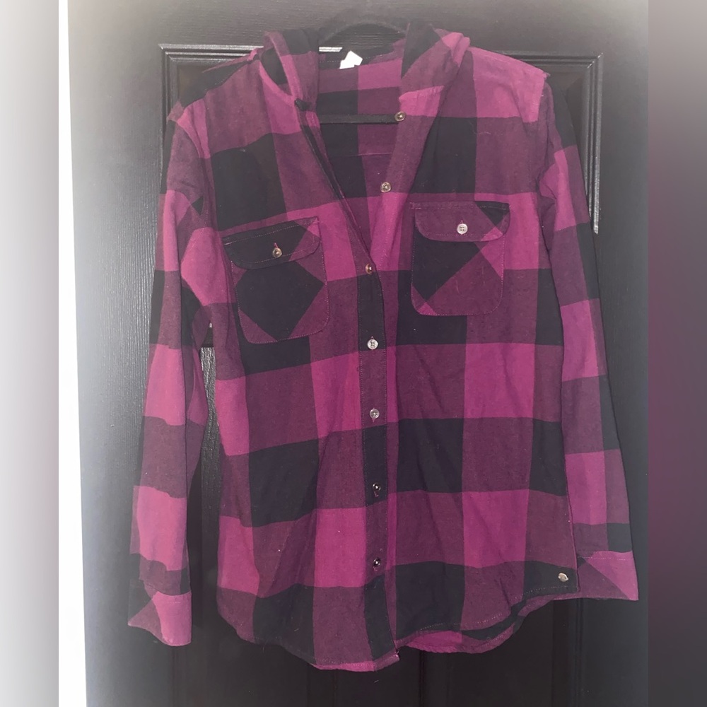 Plaid Button Down Shirt - Purple and Black